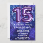 Jongen Blauw Paarse 15e Verjaardag Kaart (Voorkant)