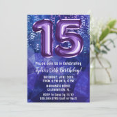 Jongen Blauw Paarse 15e Verjaardag Kaart (Staand voorkant)