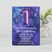 Jongen Blauw Paarse 1e Verjaardag Kaart (Staand voorkant)