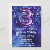 Jongen Blauw Paarse 3e Verjaardag Kaart (Voorkant)