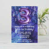 Jongen Blauw Paarse 3e Verjaardag Kaart (Staand voorkant)