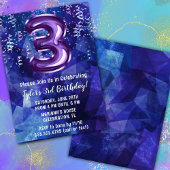 Jongen Blauw Paarse 3e Verjaardag Kaart