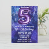 Jongen Blauw Paarse 5e Verjaardag Kaart (Staand voorkant)