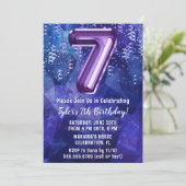 Jongen Blauw Paarse 7e Verjaardag Kaart (Staand voorkant)