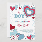 Jongen Blauw Valentijnsdag Harten Baby Shower Kaart (Voorkant)