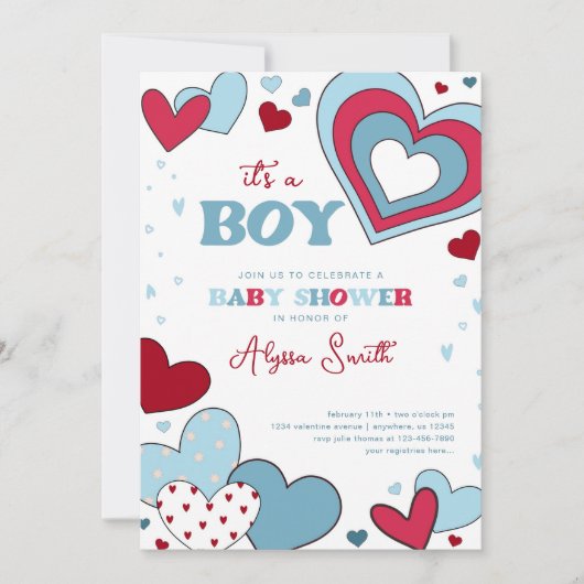Jongen Blauw Valentijnsdag Harten Baby Shower Kaart (Voorkant)