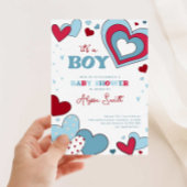 Jongen Blauw Valentijnsdag Harten Baby Shower Kaart