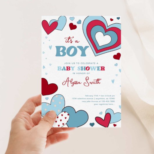 Jongen Blauw Valentijnsdag Harten Baby Shower Kaart