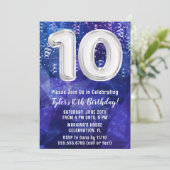 Jongen Blauw Wit 10e Verjaardag Kaart (Staand voorkant)