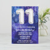 Jongen Blauw Wit 11e Verjaardag Kaart (Staand voorkant)