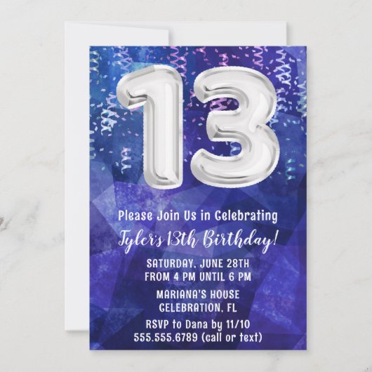 Jongen Blauw Wit 13e Verjaardag Kaart (Voorkant)