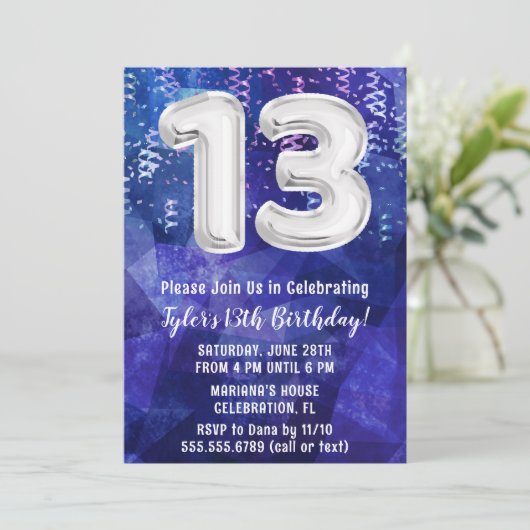 Jongen Blauw Wit 13e Verjaardag Kaart (Staand voorkant)