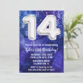 Jongen Blauw Wit 14e Verjaardag Kaart (Staand voorkant)