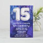 Jongen Blauw Wit 15e Verjaardag Kaart (Staand voorkant)
