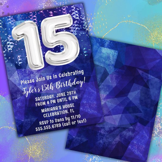 Jongen Blauw Wit 15e Verjaardag Kaart