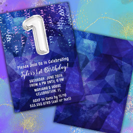 Jongen Blauw Wit 1e Verjaardag Kaart