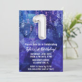 Jongen Blauw Wit 1e Verjaardag Kaart (Staand voorkant)