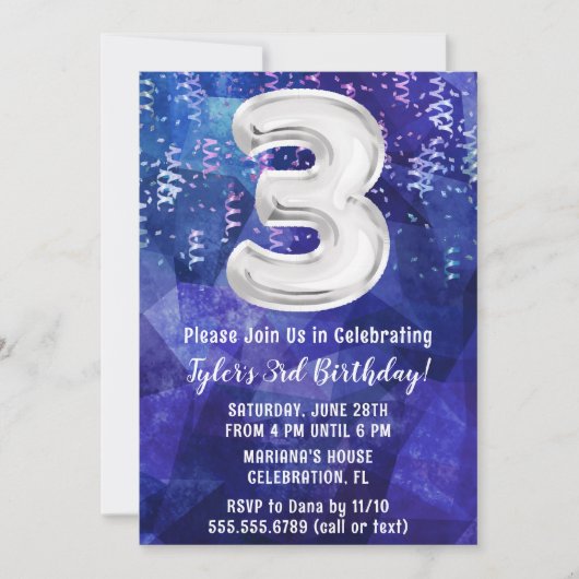 Jongen Blauw Wit 3e Verjaardag Kaart (Voorkant)