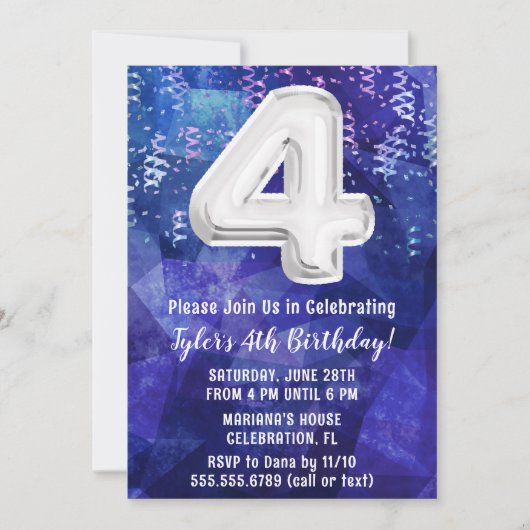 Jongen Blauw Wit 4e Verjaardag Kaart (Voorkant)