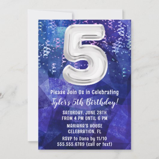 Jongen Blauw Wit 5e Verjaardag Kaart (Voorkant)