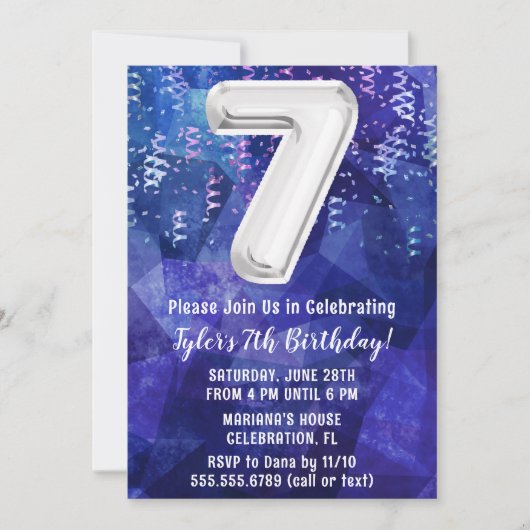 Jongen Blauw Wit 7e Verjaardag Kaart (Voorkant)