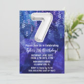 Jongen Blauw Wit 7e Verjaardag Kaart (Staand voorkant)