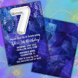 Jongen Blauw Wit 7e Verjaardag Kaart