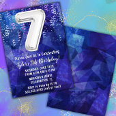 Jongen Blauw Wit 7e Verjaardag Kaart