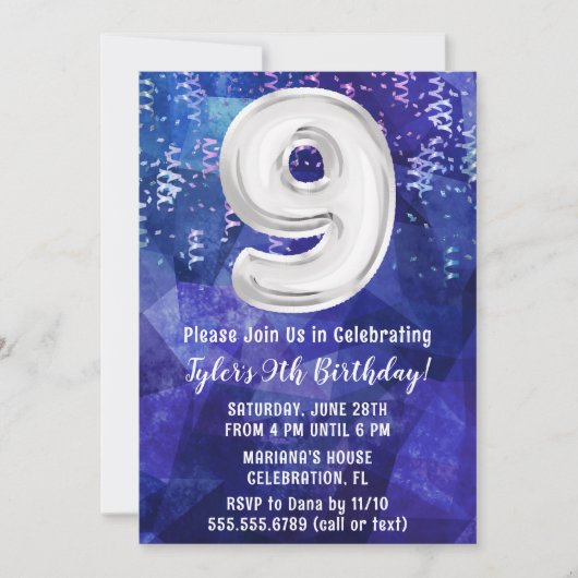 Jongen Blauw Wit 9e Verjaardag Kaart (Voorkant)