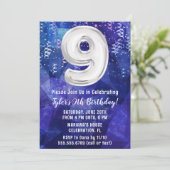 Jongen Blauw Wit 9e Verjaardag Kaart (Staand voorkant)