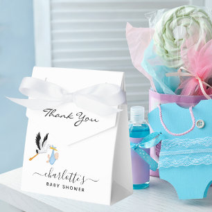 Jongen blauw wit schattig baby shower van ooievaar bedankdoosjes