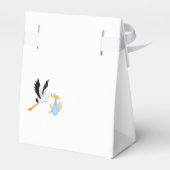 Jongen blauw wit schattig baby shower van ooievaar bedankdoosjes (Achterkant)
