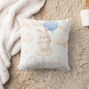Jongen Blauwe Ballon Schattige Konijn Baby Shower Kussen