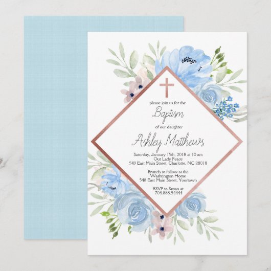 jongen blauwe baptisme uitnodiging , eerste medede (Voorkant / Achterkant)