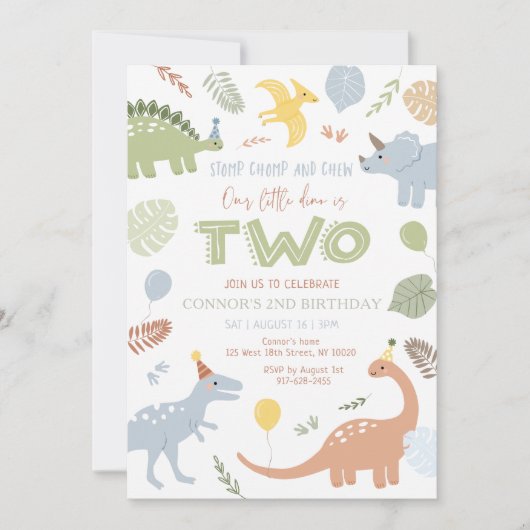 Jongen Blauwe Dinosaurus 2e Verjaardag Kaart (Voorkant)