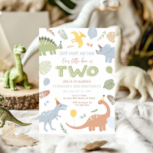 Jongen Blauwe Dinosaurus 2e Verjaardag Kaart