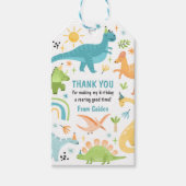 Jongen Blauwe Dinosaurus Verjaardagsfeestje Cadeaulabel (Voorkant)