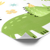 Jongen Blauwe Dinosaurus Verjaardagsfeestje Welkom Poster (Hoek)