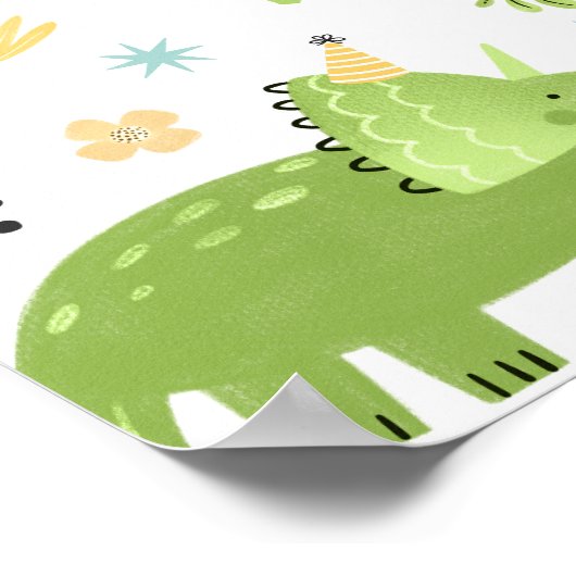 Jongen Blauwe Dinosaurus Verjaardagsfeestje Welkom Poster (Hoek)