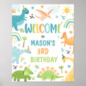 Jongen Blauwe Dinosaurus Verjaardagsfeestje Welkom Poster (Voorkant)
