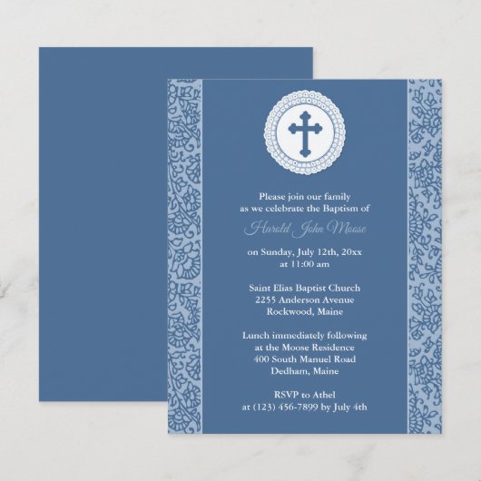 Jongen Blauwe Doop Uitnodiging (Voorkant / Achterkant)