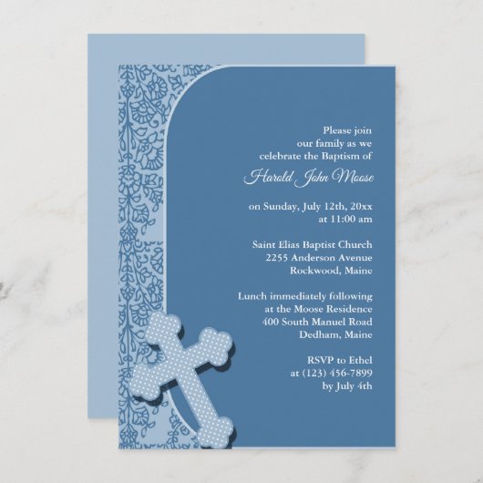 Jongen Blauwe Doop Uitnodiging (Voorkant / Achterkant)