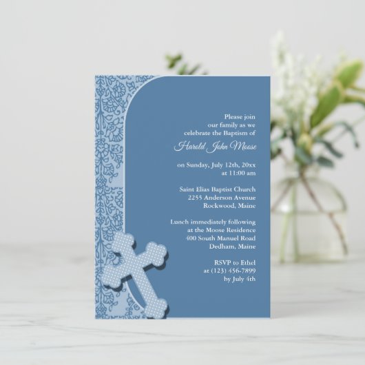 Jongen Blauwe Doop Uitnodiging (Staand voorkant)