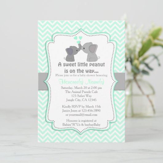 Jongen Blauwe Olifant Baby Douche Uitnodigingen Ch (Staand voorkant)