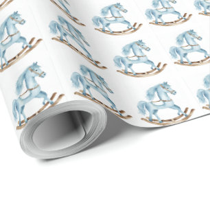 Jongen Blauwe Schommelpaard Baby Cadeau Inpakpapie Cadeaupapier