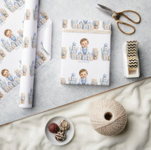 Jongen Blokkeert Baby Shower Cadeaupapier