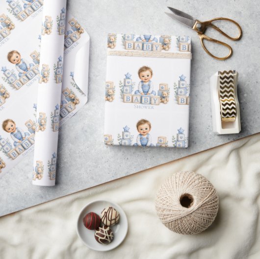 Jongen Blokkeert Baby Shower Cadeaupapier (Crafts)