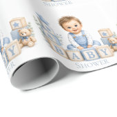 Jongen Blokkeert Baby Shower Cadeaupapier (Rol Hoek)
