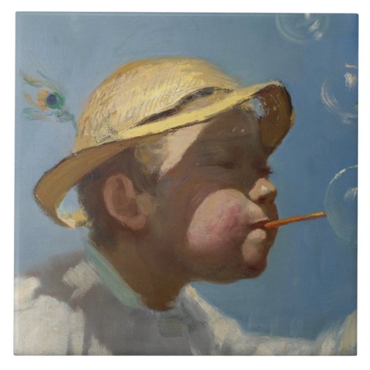 Jongen Blowing Bubbles (door Paul Peel) Tegeltje (Voorkant)