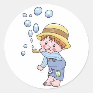 Jongen Blowing Bubbles Ronde Sticker